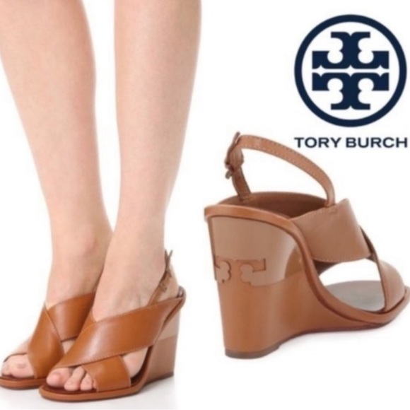Tory Burch Shoes - New Tory Burch Brown Leather Open Toed Gabrielle Wedge Sandal